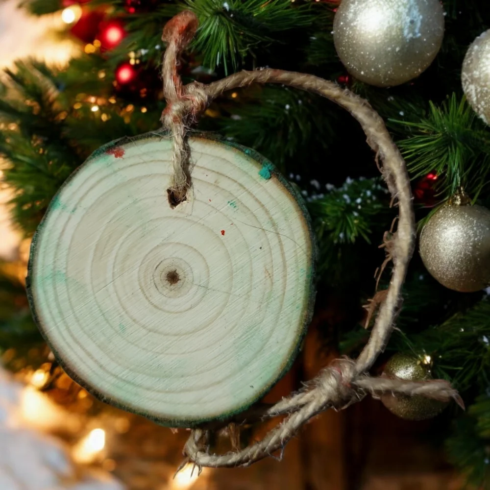 Anna's Creations Hand Crafted Painted Round Wood  Hanging Ornament Winter Holly